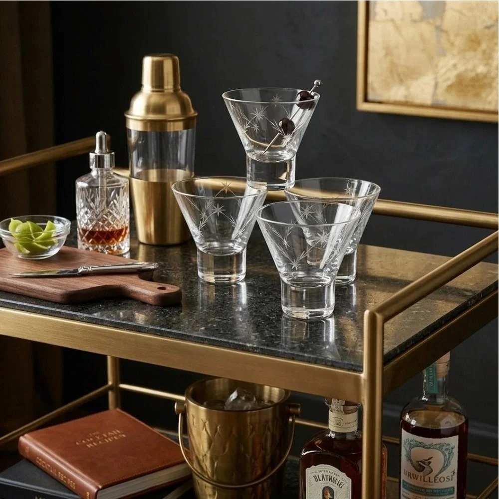 Vintage Starburst Etched‎ Martini Glasses Set of 5 Clear MCM Style Mid Century